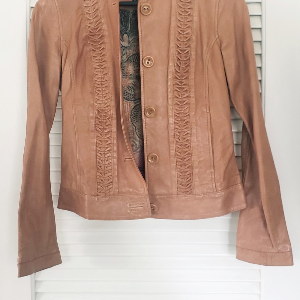 Beautiful tan Lucky Brand leather jacket XS - Picture 7 of 8